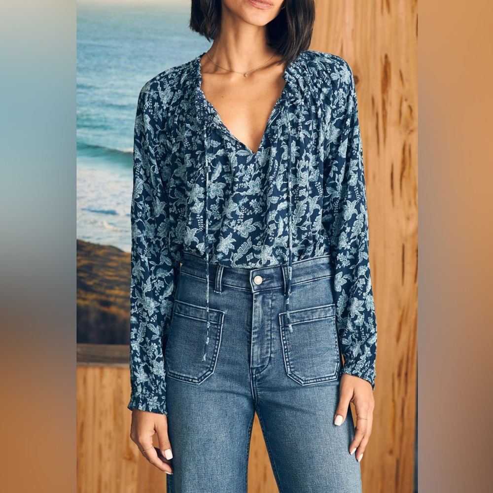 Faherty Blue Floral Blouse